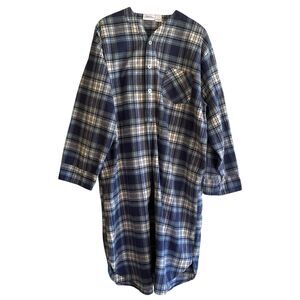 The Vermont Country Store Mens Flannel Nightshirt Size Large Blue Plaid Lounge